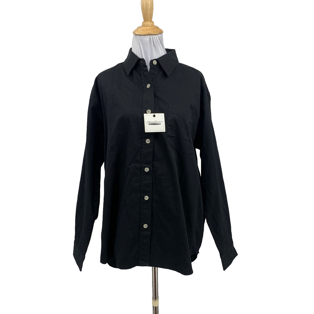 Cowgirl Hardware Shirt Womens L Large Black Long Sleeve Button Up Patch Pocket